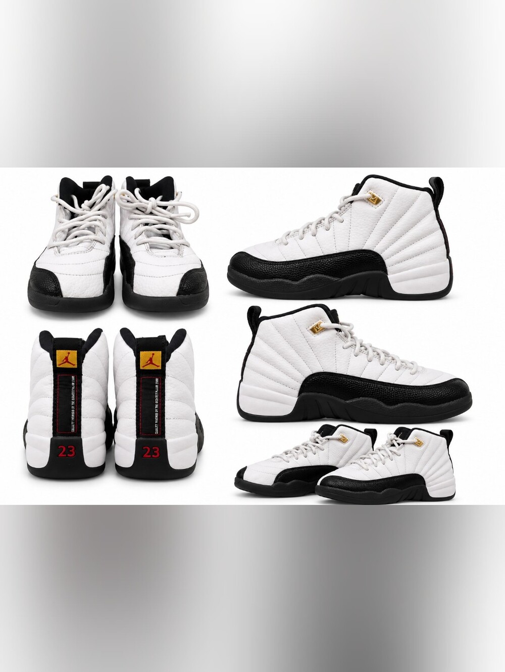 Jordan Retro 12 Nike Kids White and Black High-Top Basketball Sneakers